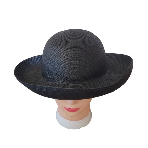 Vintage Street Smart by Betmar Black Straw Kettle Brim Hat - Picture 2 of 5